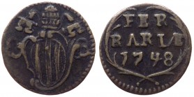 Stato Pontificio - Ferrara - Benedetto XIV (Prospero Lorenzo Lambertini) 1740-1758 1 Quattrino 1748 con stemma ovale - Munt. 410 - Cu gr. 1,81
qBB