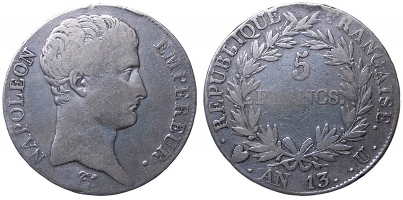 Torino - Napoleone I Imperatore (1804-1814) 5 Franchi del I° tipo testa nuda AN ...