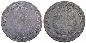Carlo Emanuele III (1730-1773) Secondo periodo (1755-1773) Quarto di Scudo nuovo 1758 - MIR 948d - R - Ag gr. 8,57
BB+