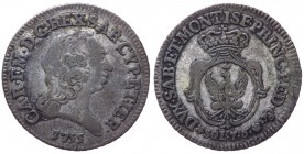 Carlo Emanuele III (1730-1773) Secondo periodo (1755-1773) 7,6 Soldi 1755 - MIR 950a - NC - Ag gr. 4,58
qBB
