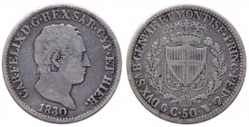 Carlo Felice (1821-1831) 50 Centesimi 1830 - Zecca di Torino - Gig. 98 - R2 MOLTO RARA - Ag 
BB+