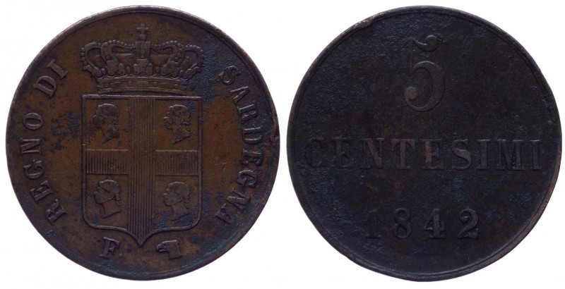 Carlo Alberto (1831-1849) 5 Centesimi 1842 - Zecca di Torino - Gig. 158 - R - Cu...