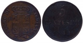 Carlo Alberto (1831-1849) 5 Centesimi 1842 - Zecca di Torino - Gig. 158 - R - Cu 
BB+