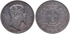 Vittorio Emanuele II (1849-1861) 1 Lira 1859 - Zecca di Milano - Gig. 73 - R - Ag - Bella patina 
qSPL