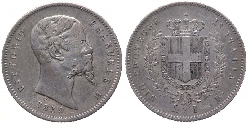 Vittorio Emanuele II (1859-1861) 1 Lira 1859 - Zecca di Bologna - Gig. 9 - R - A...