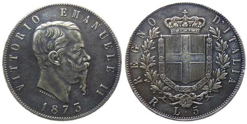 Vittorio Emanuele II (1861-1878) 5 Lire del II° tipo 1873 - Zecca di Roma - Gig....