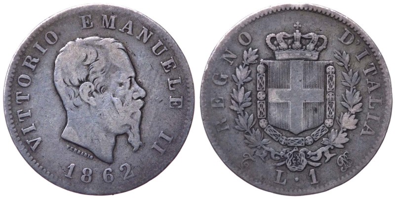 Vittorio Emanuele II (1861-1878) 1 Lira "Stemma" 1862 - Zecca di Torino - Gig. 6...