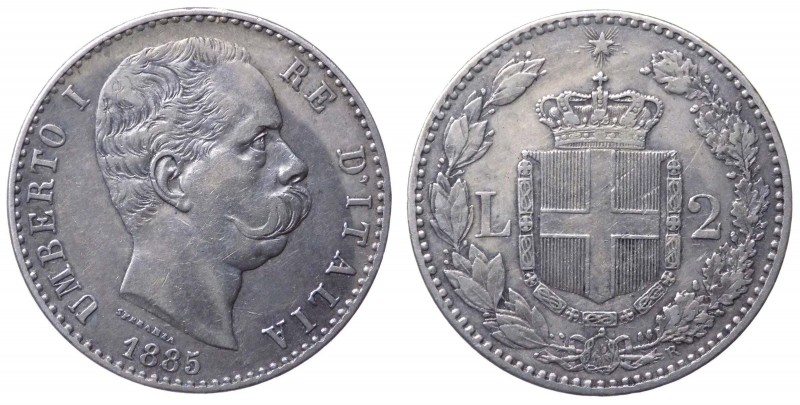 Umberto I (1878-1900) 2 Lire del I° tipo 1885 - Zecca di Roma - Gig. 29 - R - Ag...