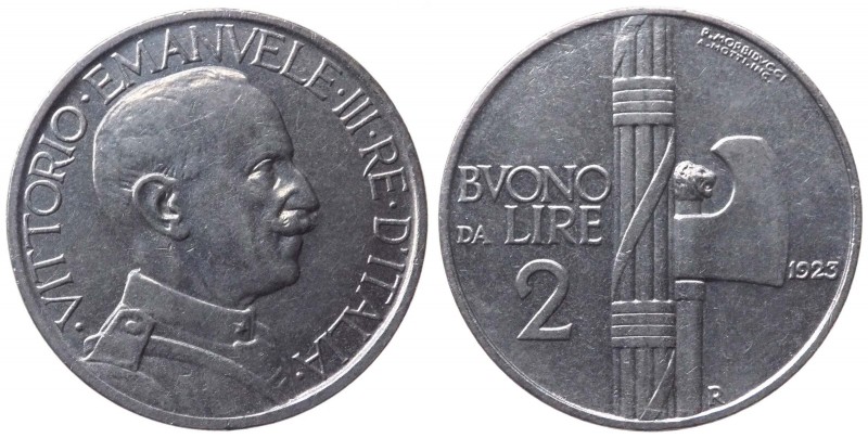 Vittorio Emanuele III (1900-1943) Buono da 2 Lire 1923 "Fascio" 1923 - Gig. 105 ...