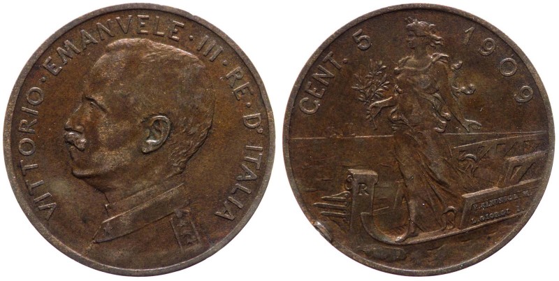 Vittorio Emanuele III (1900-1943) 5 Centesimi 1909 "Italia su Prora" - Gig. 258 ...