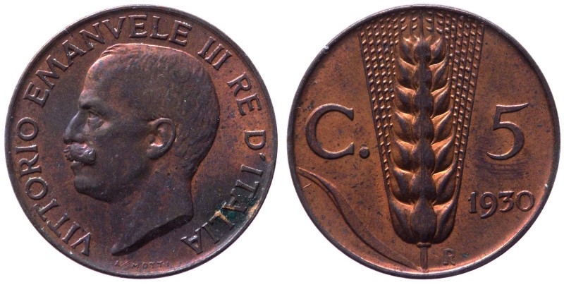 Vittorio Emanuele III (1900-1943) 5 Centesimi 1930 "Spiga" del II° Tipo - Gig. 2...