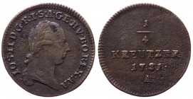 Austria - Joseph II (1765-1790) 1/4 Kreuzer 1781 A - Zecca di Vienna - KM 2051.1 - Cu gr. 1,76
BB