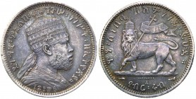 Etiopia - Menelik II (1889-1913) 1/4 Birr 1889 (1897) - Zecca di Parigi - KM 3 - Ag 
BB+
