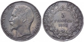 Francia - Napoleone III (1852-1870) 5 Franchi 1852 A - zecca di Parigi - KM 773.1 - Ag 
qBB