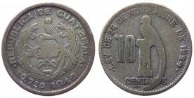 Guatemala - Repubblica di Guatemala (1925-1948) 10 Centavos 1948 - KM 239 - Ag 
MB+/qBB