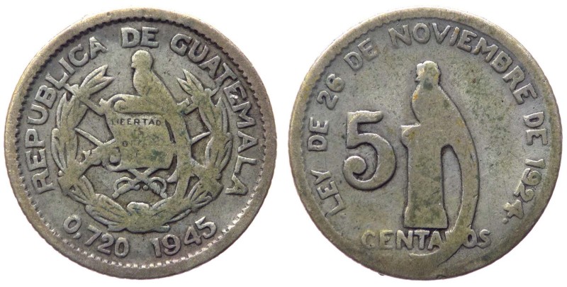 Guatemala - Repubblica di Guatemala (1925-1948) 5 Centavos 1945 - KM 238 - Ag 
...