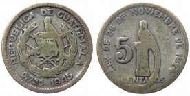 Guatemala - Repubblica di Guatemala (1925-1948) 5 Centavos 1945 - KM 238 - Ag 
MB+