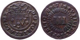 Portogallo - Giovanni V (1706-1750) 3 Réis 1714 - KM 190 - Cu 
BB+