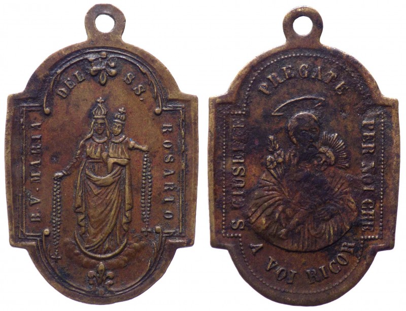 Medaglia quadrangolare emessa nel XIX sec. devozionale della Madonna del Rosario...