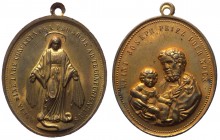 Francia - Medaglia emessa nel XIX sec. con la raffigurazione di S. Giuseppe con bambino su un verso e la Beata Vergine Maria nimbata sull'altro - AE d...