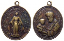 Francia - Medaglia emessa nel XIX sec. con la raffigurazione di S. Giuseppe con bambino su un verso e la Beata Vergine Maria nimbata sull'altro - AE -...