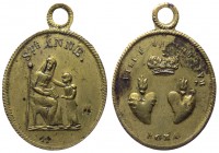 Francia - Medaglia emessa nel XIX sec. votiva di S. Anna rappresentata su un verso con un bambino mentre sull'altro verso due cuori sacri sormontati d...