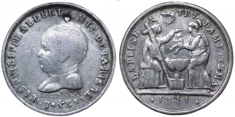 Francia - Medaglia 1841 commemorativa del battesimo di Luigi Filippo Alberto con...