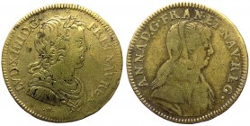 Francia - Luigi XIV (1643-1715) gettone 1643-1665 circa - D/ .LVD. XIIII. D. G. FR. ET. NAV. REX. - busto corazzato a destra - R/ ANNA D. G. FR. ET. N...