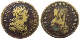 Francia - Luigi XIV (1643-1715), gettone 1643-1665 circa - D/ .LVD. XIIII. D. G. FR. ET. NAV. REX. - busto corazzato a destra - R/ ANNA D. G. FR. ET. ...