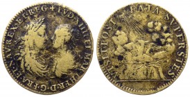 Francia - Luigi XIV (1643-1715), gettone per le nozze con Maria Teresa - D/LVD.XIIII.ET.MAR.THER.D.G.FRA.ET.NAV.REX.ET.REG - busti frontali dei due re...