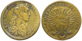 Francia - Luigi XIV (1643-1715) gettone 1665 circa - D/ LVD . XIIII. D. G. FR . ET . NAV . REX - busto drappeggiato a destra - R/CRESCENDI POSVERE MOD...