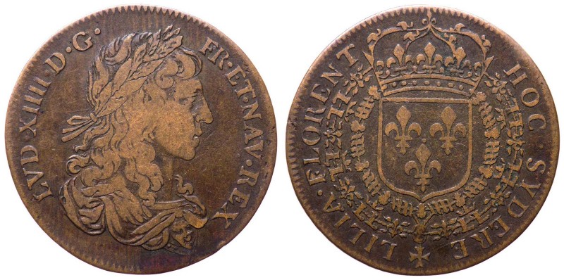 Francia - Luigi XIV (1643-1715) gettone - D/ LVD. XIIII. D. G. FR. ET. NAV. REX....