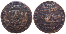 Paesi Bassi - Dordrecht gettone 1599 - D/ . INVITO. NVMINE. CIC. IC. XCIX - Filippo III seduto in trono in consiglio - R/ .FRVSTRA. CONATVR. IMPIVS. -...
