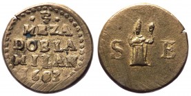 Italia - Milano - Peso monetale " Meza Dobla di Milan" 1683 - ottone gr. 3,31
SPL
