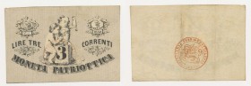 Venezia - Moneta Patriottica - 3 Lire Correnti 1848 - Rif.Crapanzano MP3 - Emessa con decreto del Governo provvisorio del 19 Settembre 1848 dalla Banc...
