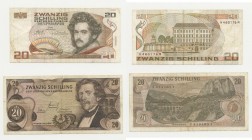 Austria - Lotto n.2 Banconote - 20 Schilling 1967 "Carl Ritter Ghega" - Rif. KP 142a - 20 Schilling 1986 "Moritz M Daffinger" - Rif. KP 148 
n.a.