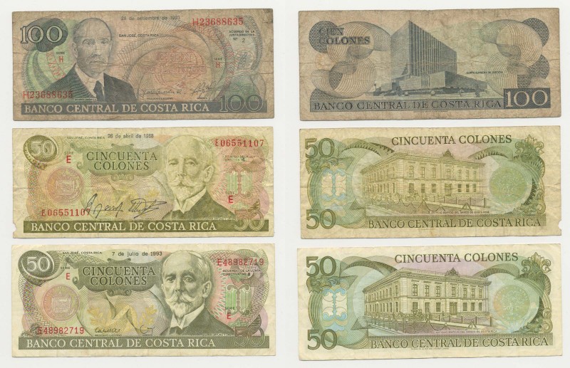 Costa Rica - Lotto n.3 Banconote - 50 Colones 1988 "Gaspar Ortuno Y Ors" - Rif. ...