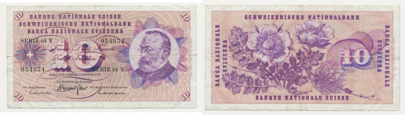 Svizzera - 10 Franchi 1970 D/ "Gottfried Keller" R/ "Ambretta Strisciante" - Rif...