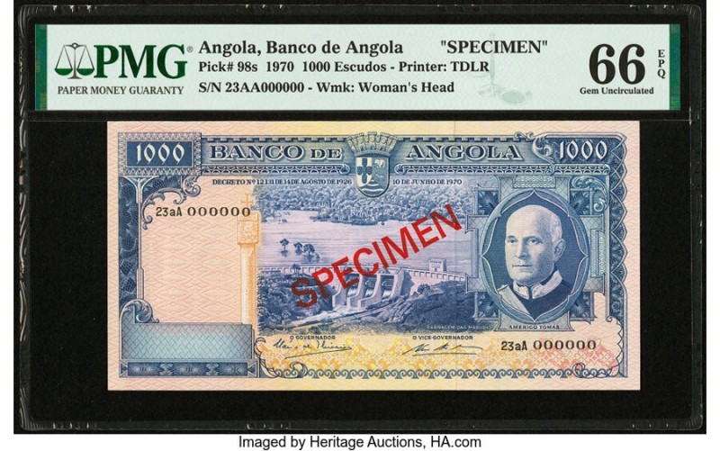 Angola Banco De Angola 1000 Escudos 10.6.1970 Pick 98s Specimen PMG Gem Uncircul...