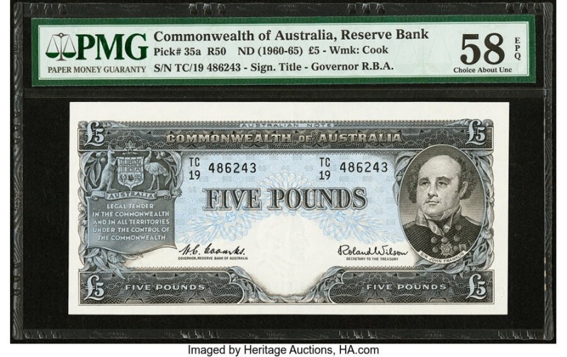 Australia Reserve Bank of Australia 5 Pounds ND (1960-65) Pick 35a R50 PMG Choic...