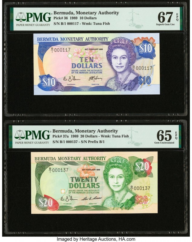 Bermuda Monetary Authority 10; 20 Dollars 20.2.1989 Pick 36; 37a Two Examples PM...