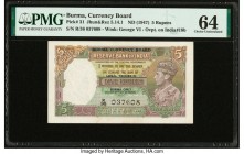 Burma Currency Board 5 Rupees ND (1947) Pick 31 Jhunjhunwalla-Razack 5.14.1 PMG Choice Uncirculated 64. Staple holes at issue.

HID09801242017

© 2020...