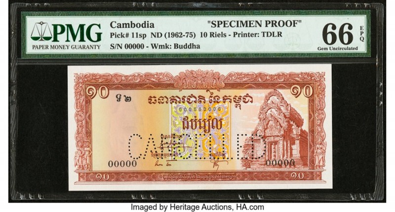 Cambodia Banque Nationale du Cambodge 10 Riels ND (1962-75) Pick 11sp Specimen P...