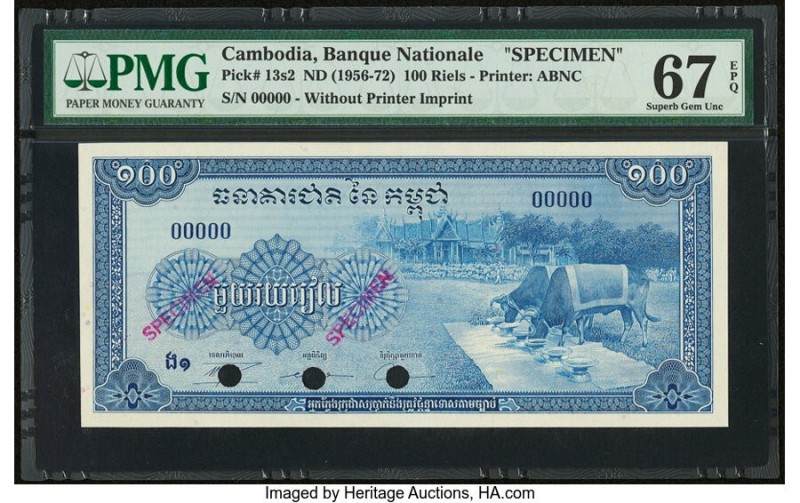 Cambodia Banque Nationale du Cambodge 100 Riels ND (1956-72) Pick 13s2 Specimen ...