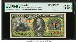 Ecuador Banco Comercial y Agricola 1 Sucre 28.2.1923 Pick S126cs Specimen PMG Gem Uncirculated 66 EPQ. Red Specimen overprints; two POCs.

HID09801242...