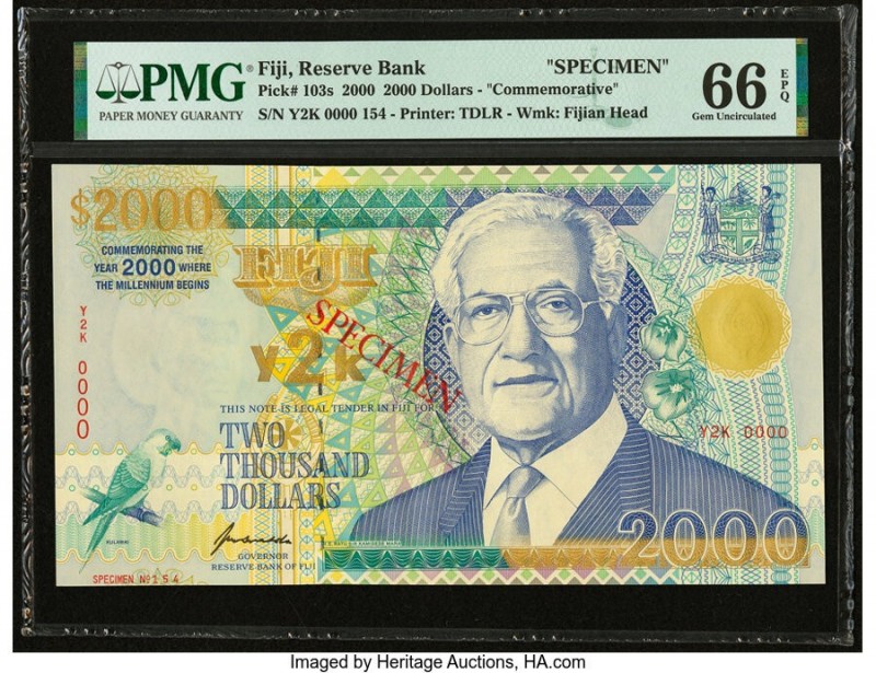 Fiji Reserve Bank of Fiji 2000 Dollars 2000 Pick 103s Commemorative Specimen PMG...