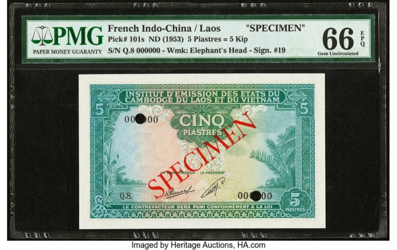 French Indochina Institut d'Emission des Etats, Laos 5 Piastres = 5 Kip ND (1953...