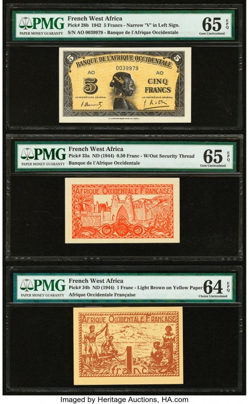 French West Africa Banque de l'Afrique Occidentale 5; .50; 1 Francs 1942; ND (19...