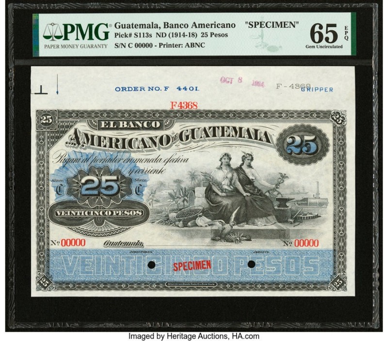 Guatemala Banco Americano de Guatemala 25 Pesos ND (1914-18) Pick S113s Specimen...