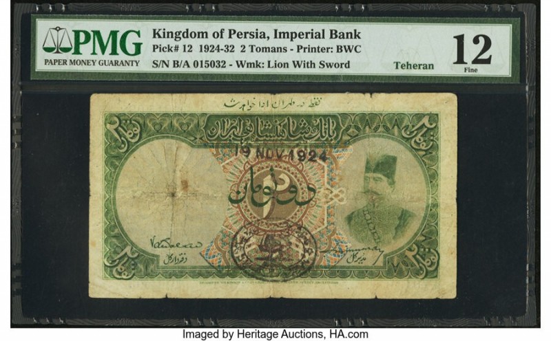 Iran Kingdom of Persia, Imperial Bank, Teheran 2 Tomans 19.11.1924 Pick 12 PMG F...